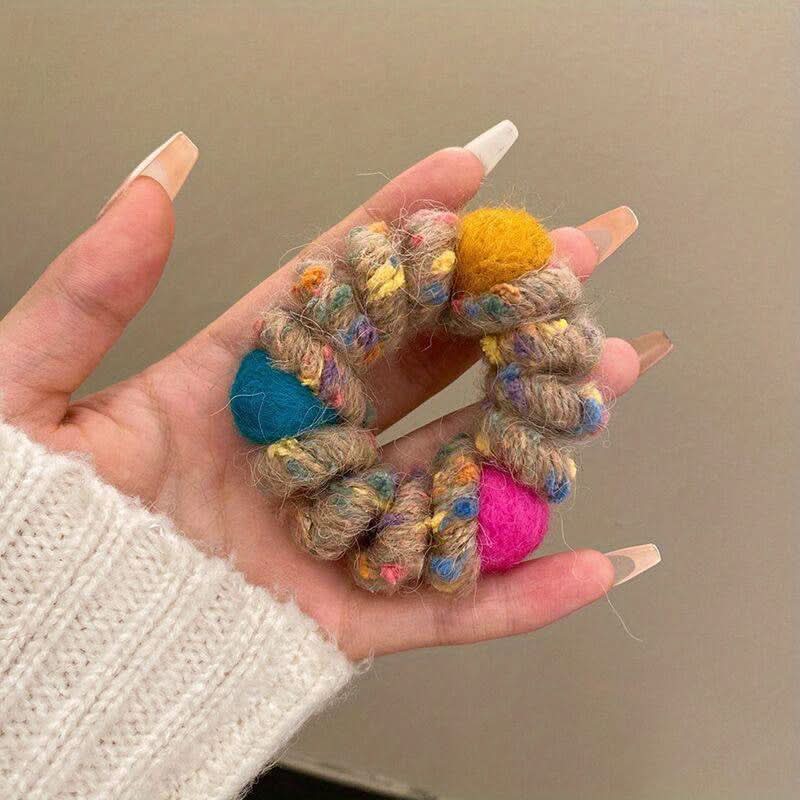6pcs Plush Rainbow Spiral Hair Ties Set