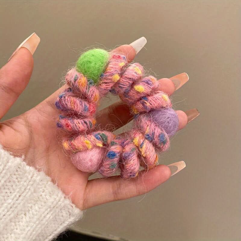 6pcs Plush Rainbow Spiral Hair Ties Set