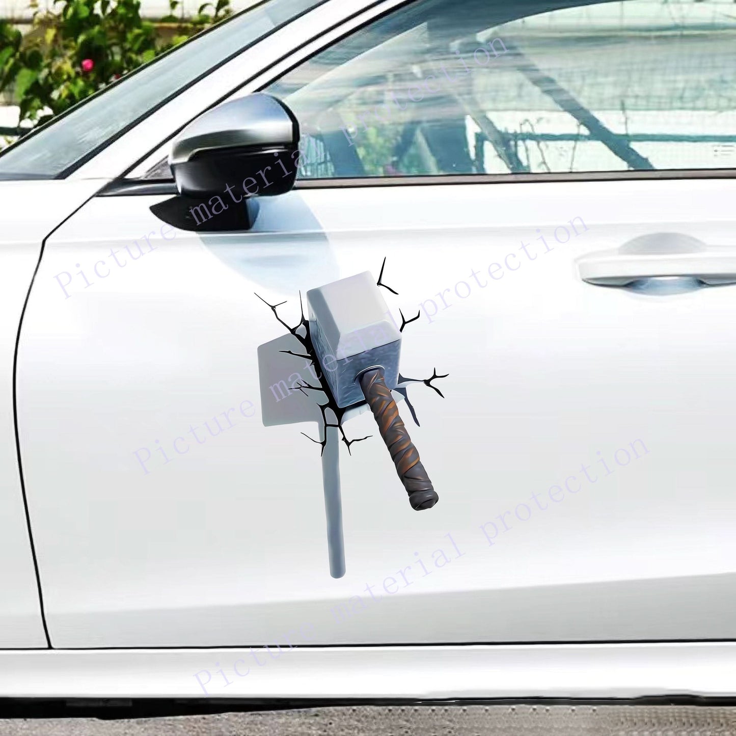 3D Cracked Hammer Car Sticker – Creative PE Magnet Decal with Visual Impact