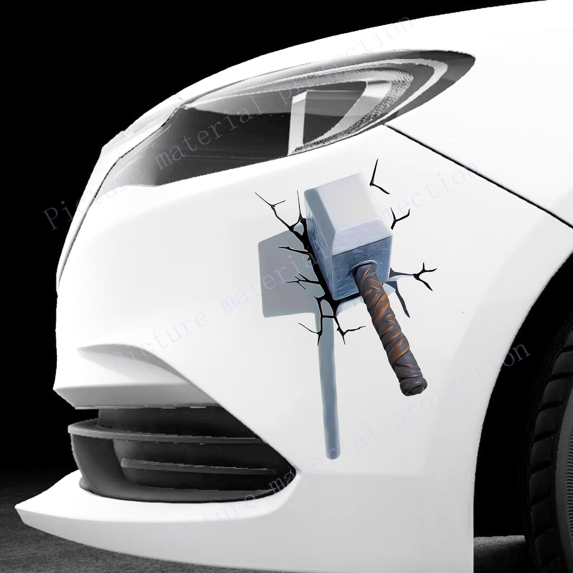 3D Cracked Hammer Car Sticker – Creative PE Magnet Decal with Visual Impact