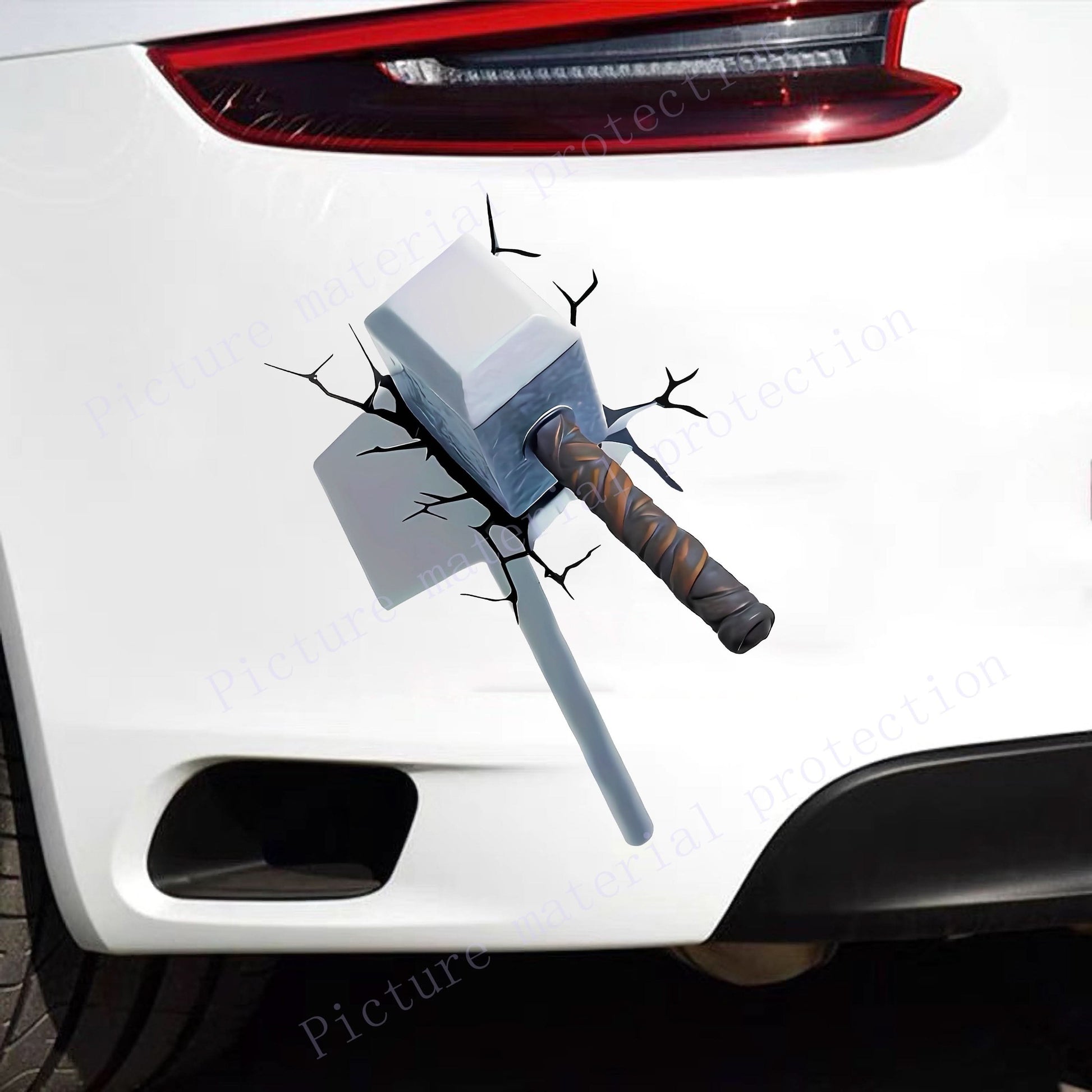 3D Cracked Hammer Car Sticker – Creative PE Magnet Decal with Visual Impact