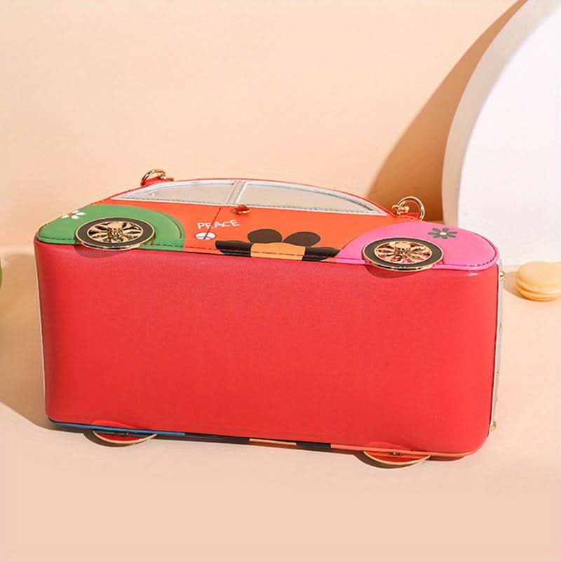 Colorful Car-Shaped Handbag – Floral PU Leather Shoulder Bag