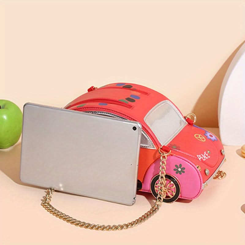 Colorful Car-Shaped Handbag – Floral PU Leather Shoulder Bag