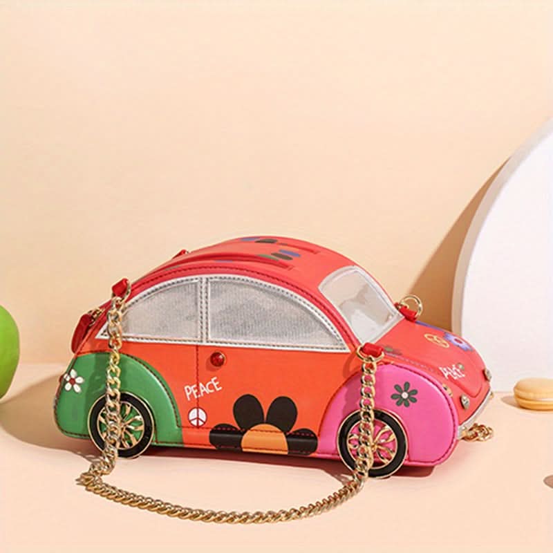 Colorful Car-Shaped Handbag – Floral PU Leather Shoulder Bag