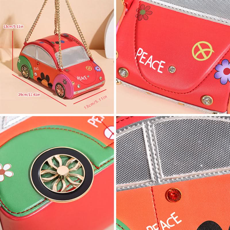Colorful Car-Shaped Handbag – Floral PU Leather Shoulder Bag