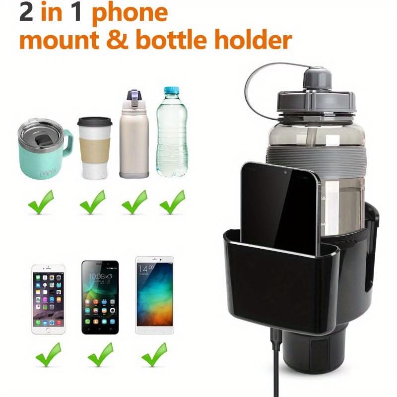 Adjustable Car Cup Holder Expander with Phone Mount