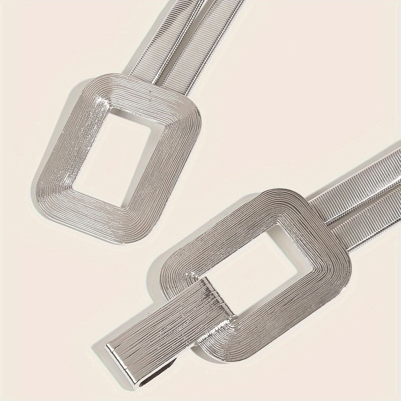 Women's Silver Double-Buckle Elastic Waist Belt – Elegant Metal Thin Waist Seal