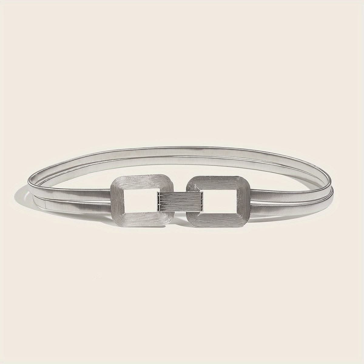 Women's Silver Double-Buckle Elastic Waist Belt – Elegant Metal Thin Waist Seal