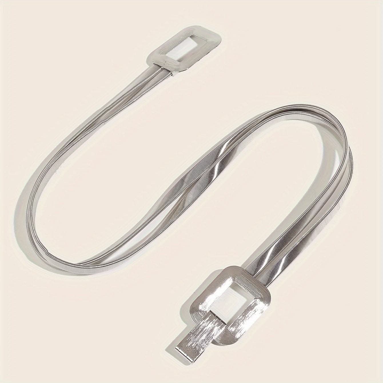 Women's Silver Double-Buckle Elastic Waist Belt – Elegant Metal Thin Waist Seal