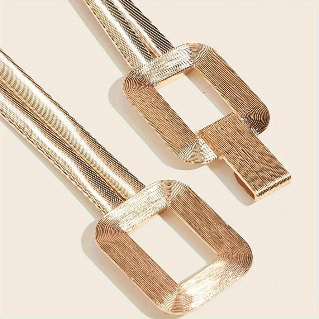 Women's Golden Double-Buckle Elastic Belt