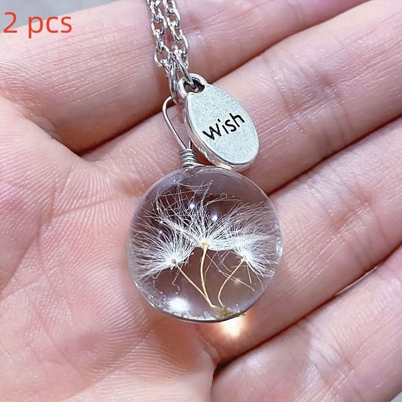 Dandelion Glass Pendant Necklace, Silver-Plated Charm