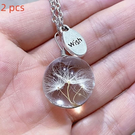 Dandelion Glass Pendant Necklace, Silver-Plated Charm