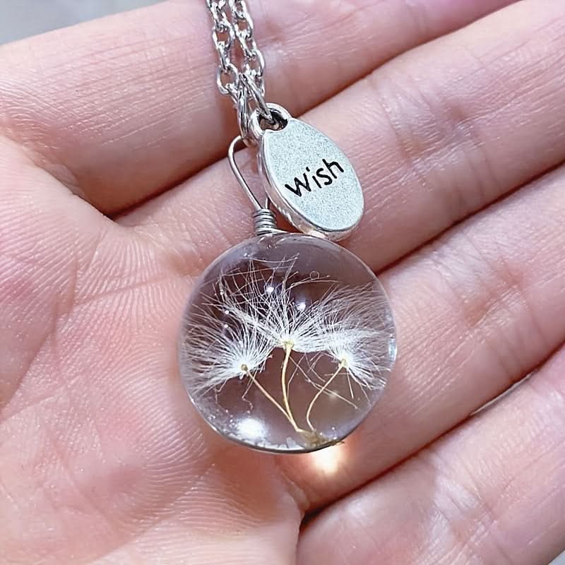 Dandelion Glass Pendant Necklace, Silver-Plated Charm
