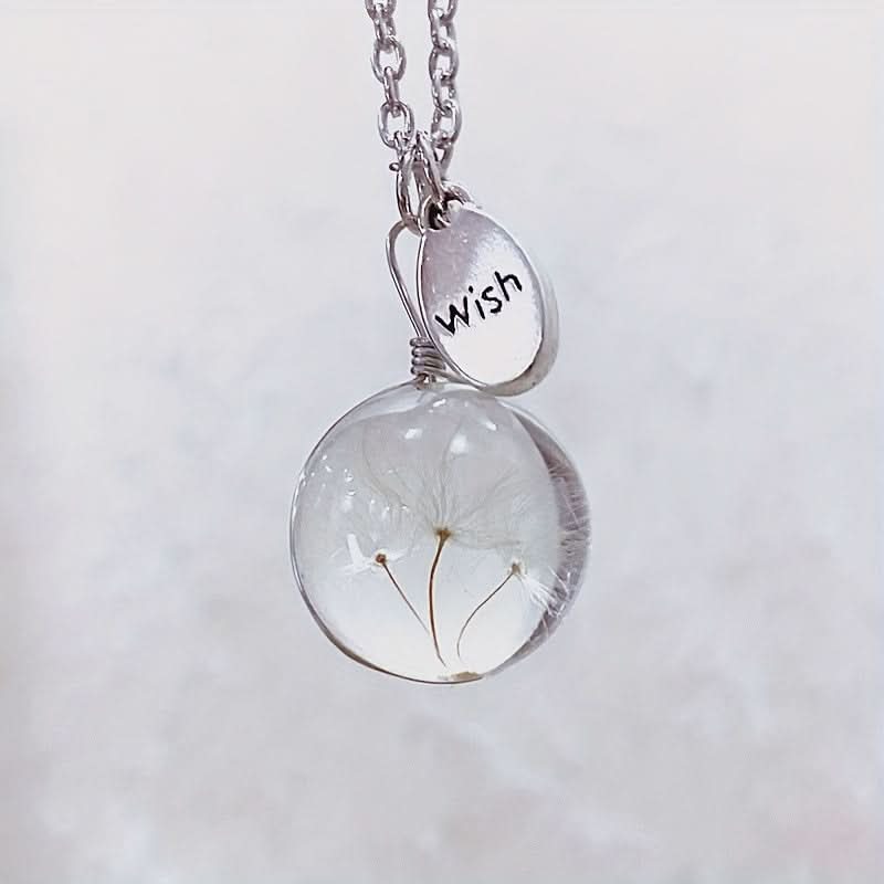 Dandelion Glass Pendant Necklace, Silver-Plated Charm