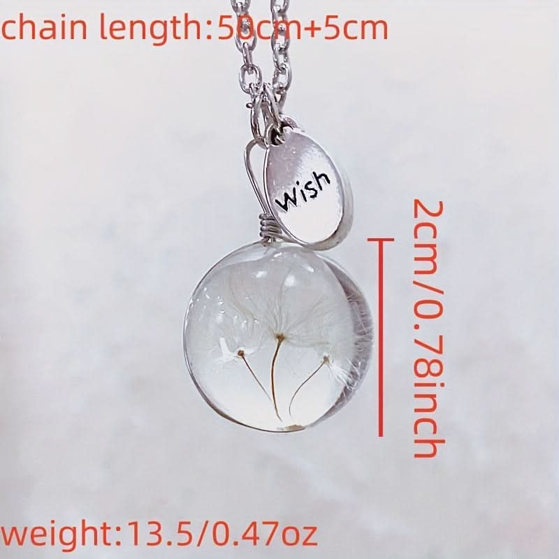 Dandelion Glass Pendant Necklace, Silver-Plated Charm