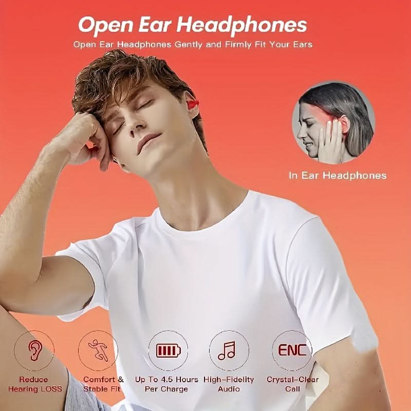 Crystal Clear Wireless Open Ear Headphones, TWS Earbuds