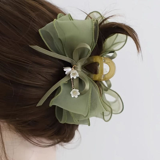 Elegant Green Bow Hairpin for Women