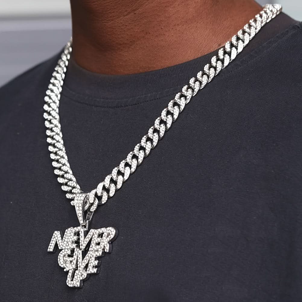 Men's Ice Cuban Chain NEVERGIVEUP Pendant Necklace