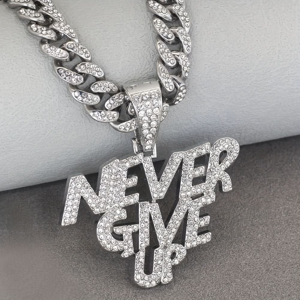 Men's Ice Cuban Chain NEVERGIVEUP Pendant Necklace