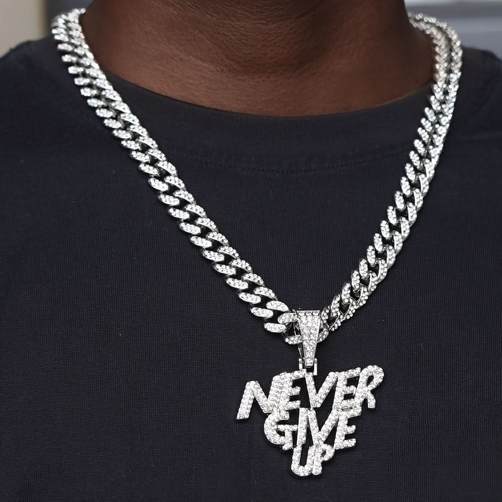 Men's Ice Cuban Chain NEVERGIVEUP Pendant Necklace