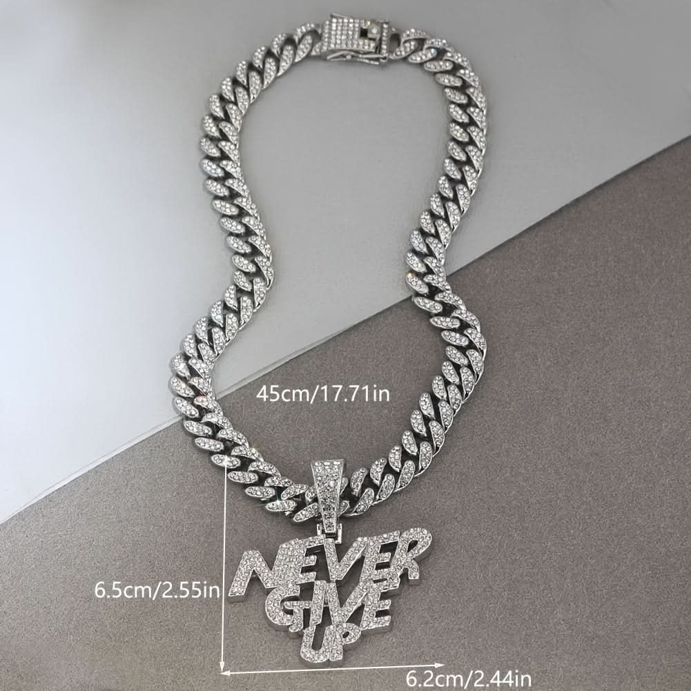 Men's Ice Cuban Chain NEVERGIVEUP Pendant Necklace