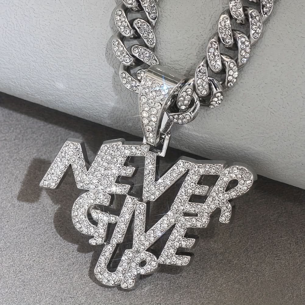 Men's Ice Cuban Chain NEVERGIVEUP Pendant Necklace