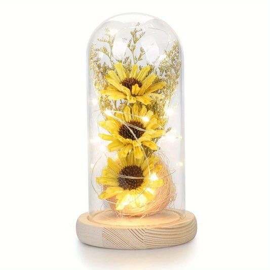 LED Sunflower in Glass Dome – Light-Up Artificial Flower