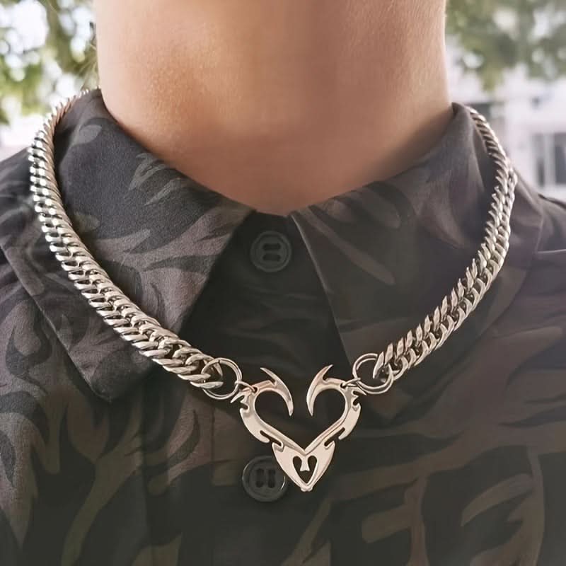 Punk Hollow Flame Heart Titanium Pendant