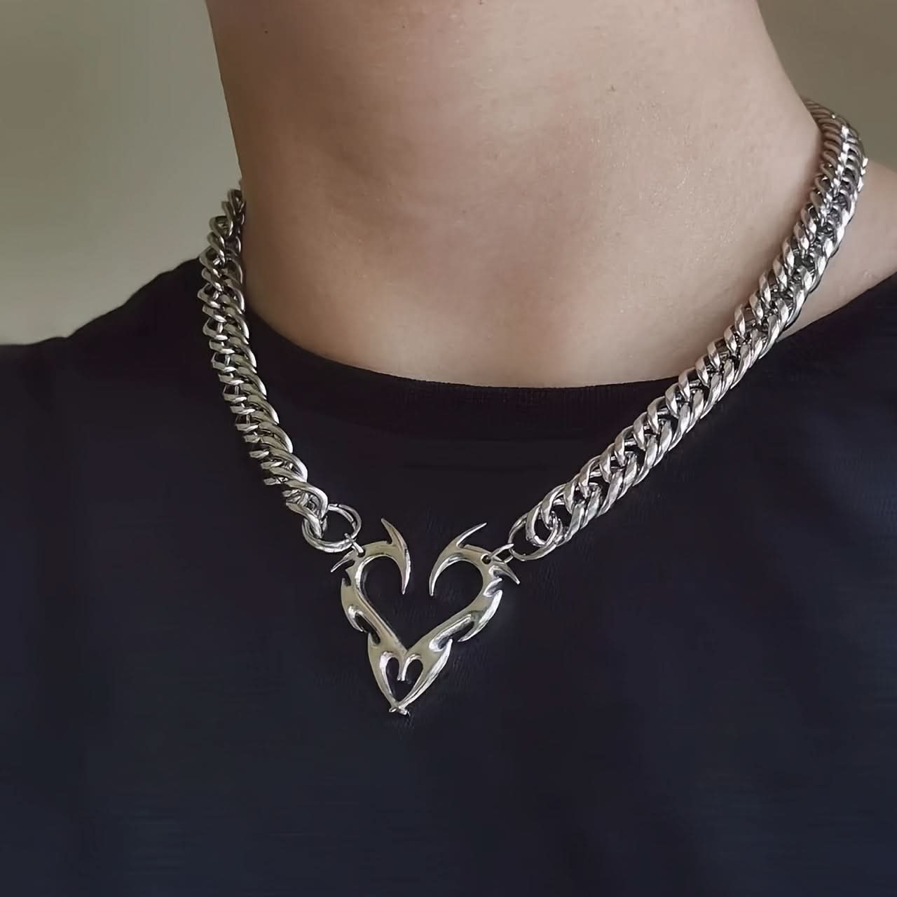 Punk Hollow Flame Heart Titanium Pendant