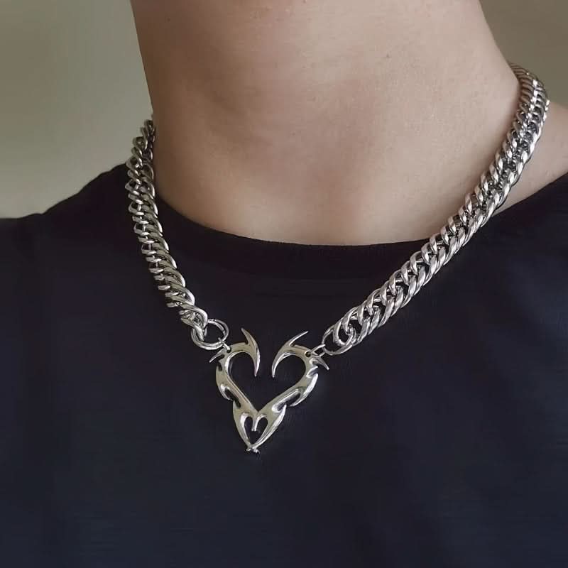 Punk Hollow Flame Heart Titanium Pendant