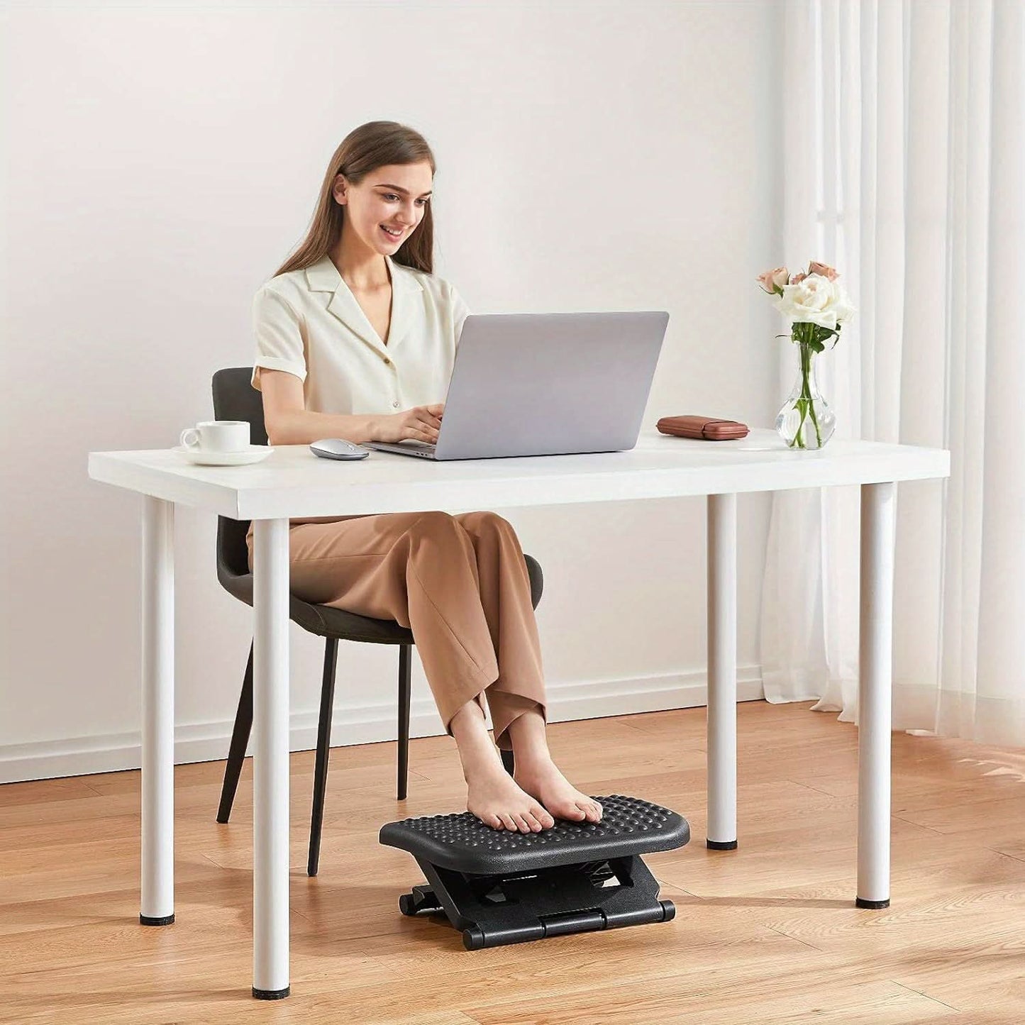 Adjustable Under Desk Footrest with Massage Roller