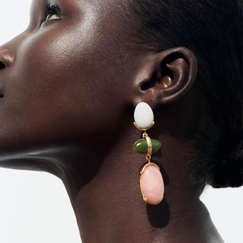 Vintage Golden Stainless Steel Oval Earrings