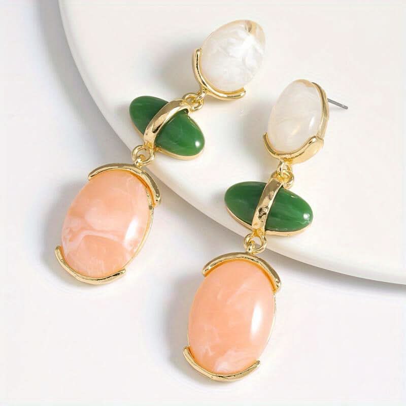 Vintage Golden Stainless Steel Oval Earrings