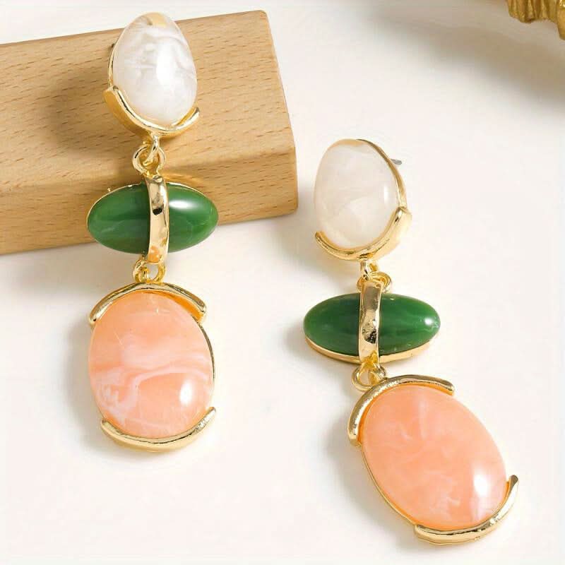 Vintage Golden Stainless Steel Oval Earrings
