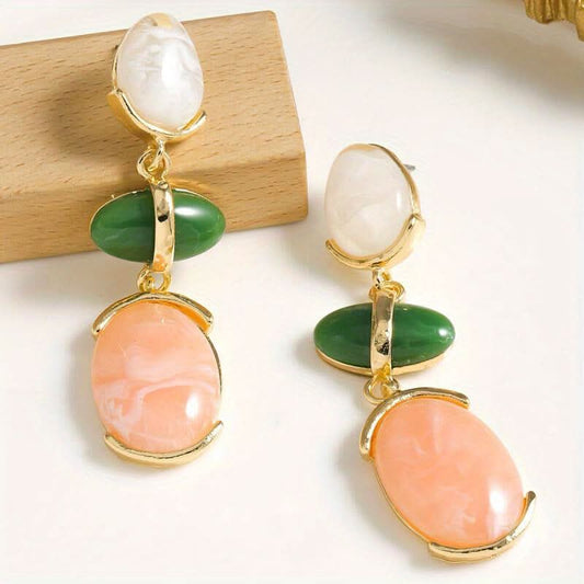Vintage Golden Stainless Steel Oval Earrings