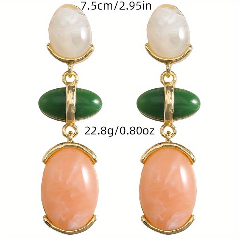 Vintage Golden Stainless Steel Oval Earrings
