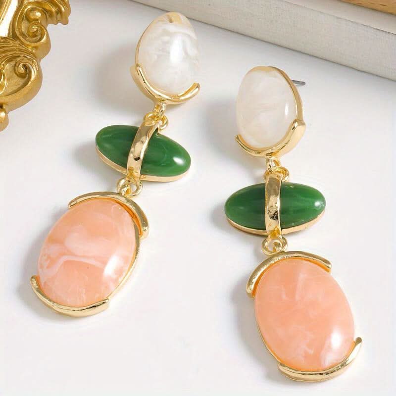 Vintage Golden Stainless Steel Oval Earrings