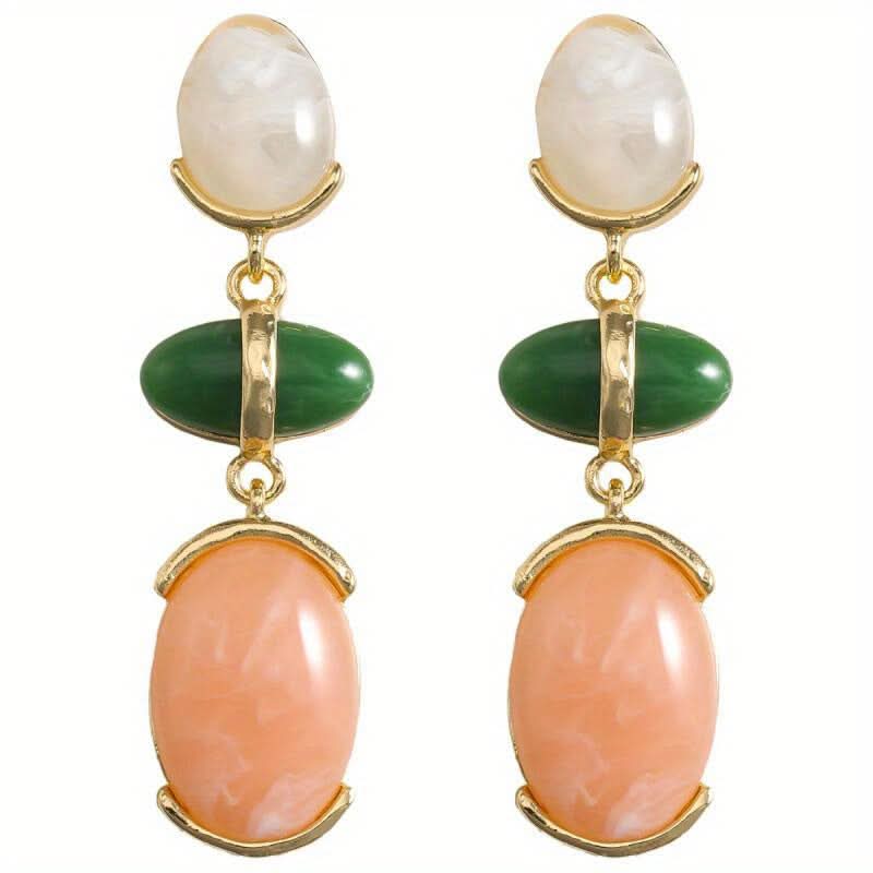 Vintage Golden Stainless Steel Oval Earrings
