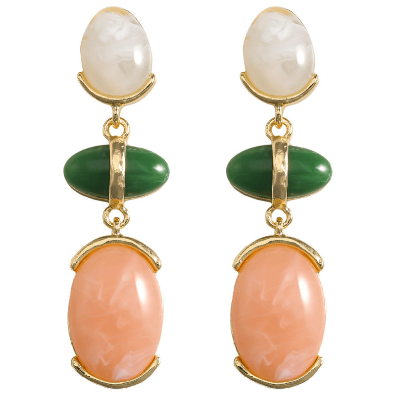 Vintage Golden Stainless Steel Oval Earrings