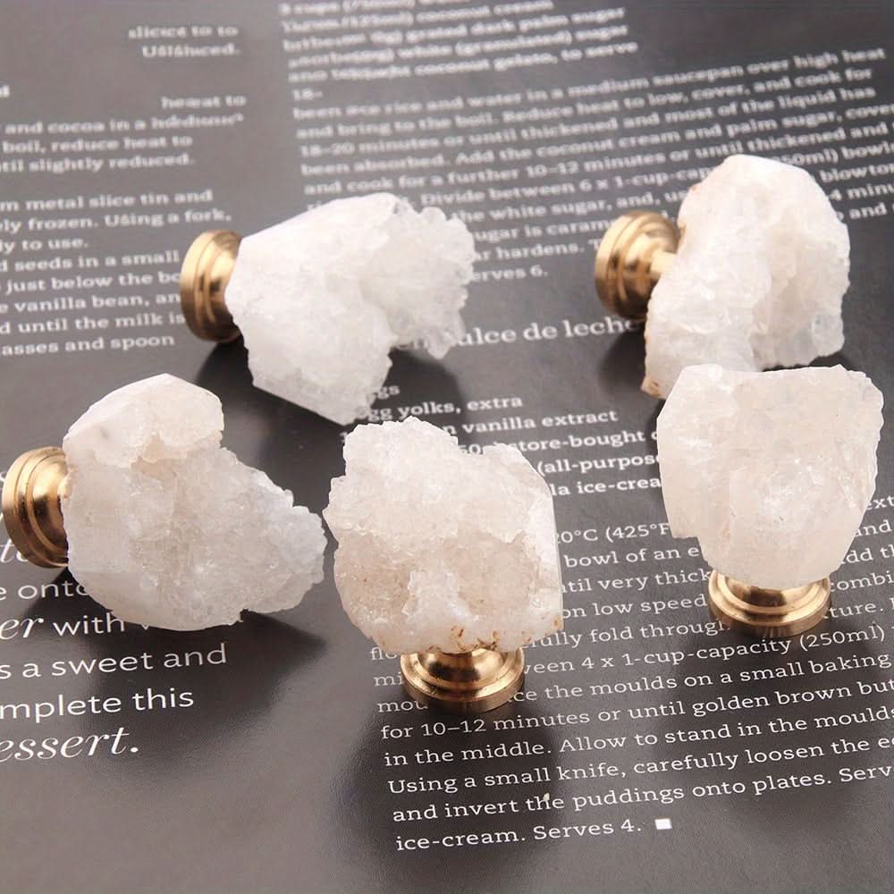 6-Pack White Crystal Stone Drawer Pulls – Natural Raw Stone Handles