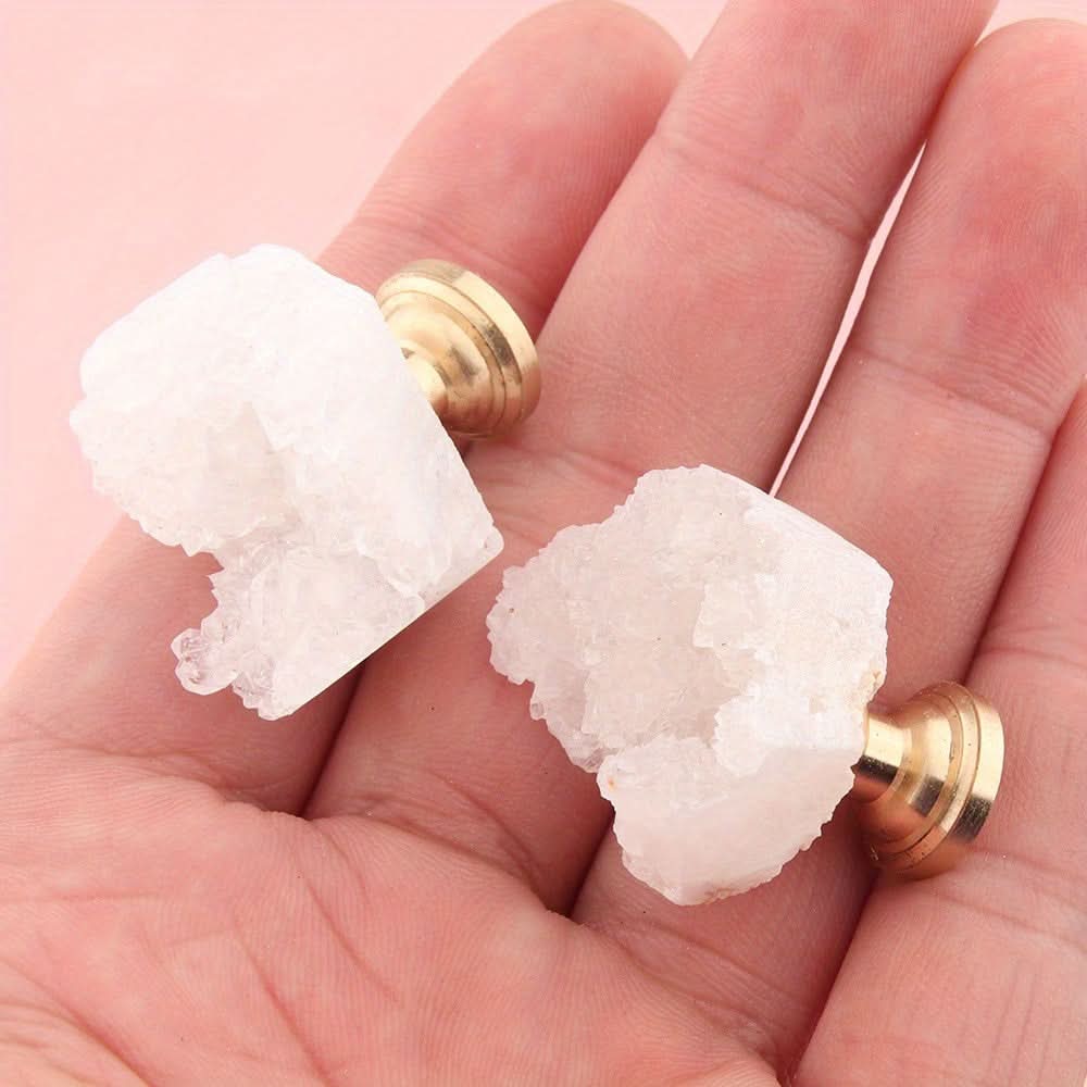 6-Pack White Crystal Stone Drawer Pulls – Natural Raw Stone Handles