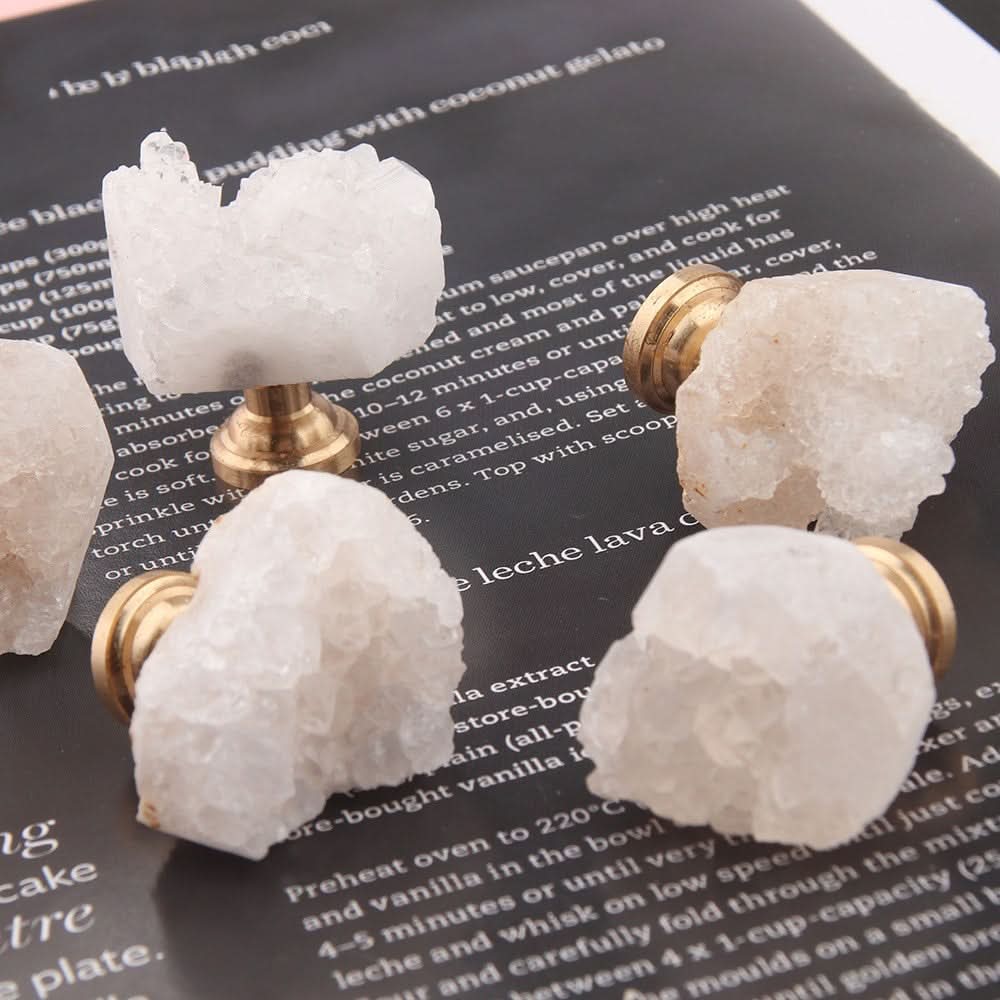 6-Pack White Crystal Stone Drawer Pulls – Natural Raw Stone Handles
