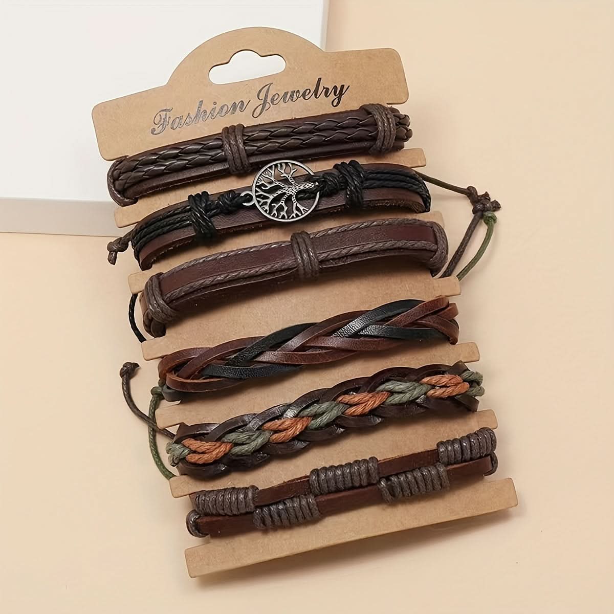 6-Piece Unisex Braided Leather Bracelet Set