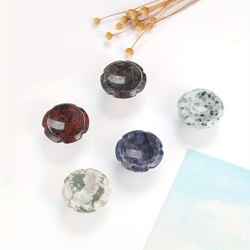 6-Pack Stone Flower Cabinet Handles – Round Aluminum Base with Natural Relief Stone Design