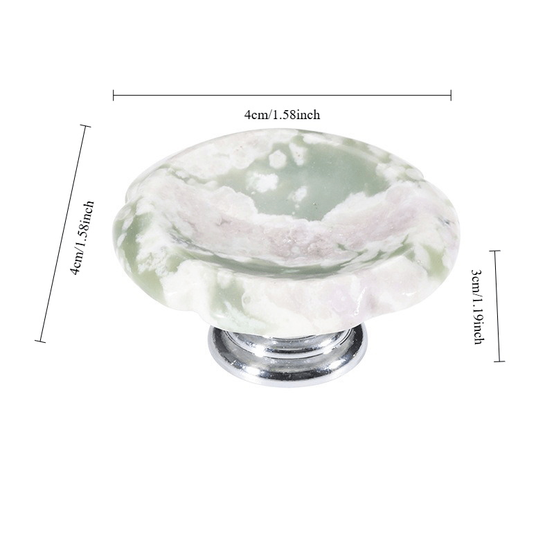 6-Pack Stone Flower Cabinet Handles – Round Aluminum Base with Natural Relief Stone Design