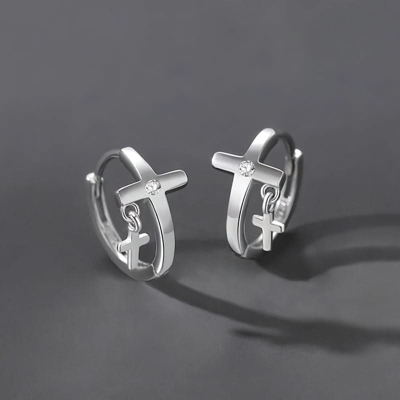 Men's Cross Pendant Ring Earrings Set
