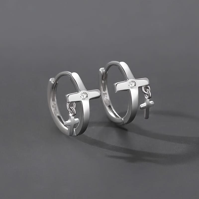 Men's Cross Pendant Ring Earrings Set