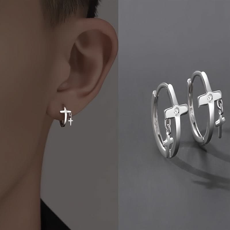 Men's Cross Pendant Ring Earrings Set