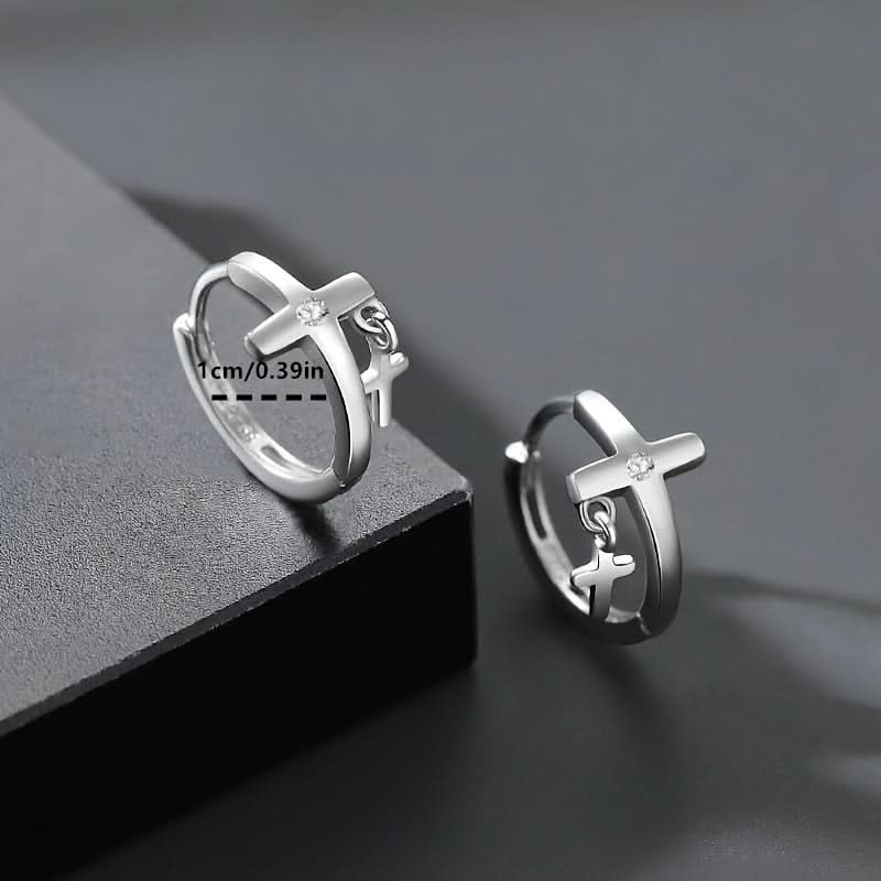 Men's Cross Pendant Ring Earrings Set