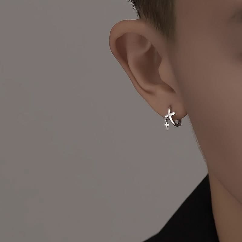 Men's Cross Pendant Ring Earrings Set